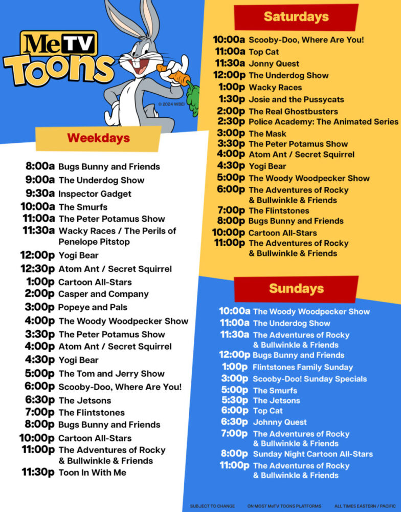 MeTV Toon schedule