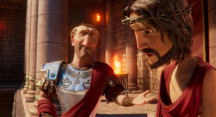 Ponitius PIlot (voiced by Pierce Brosnan) and Jesus (Oscar Isaac) in 'The King of Kings'
